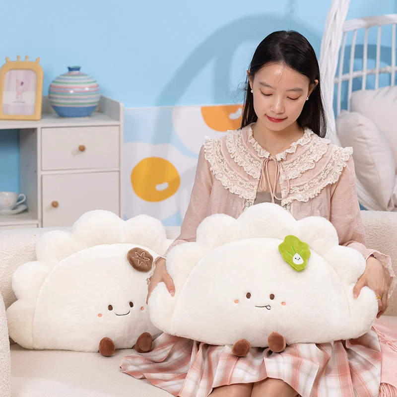 Kawaii Food Dumpling Stuffed Plush Toy Soft Fluffy Dumpling Throw Pillow Cute Cartoon Cushion for Bedroom Decoration