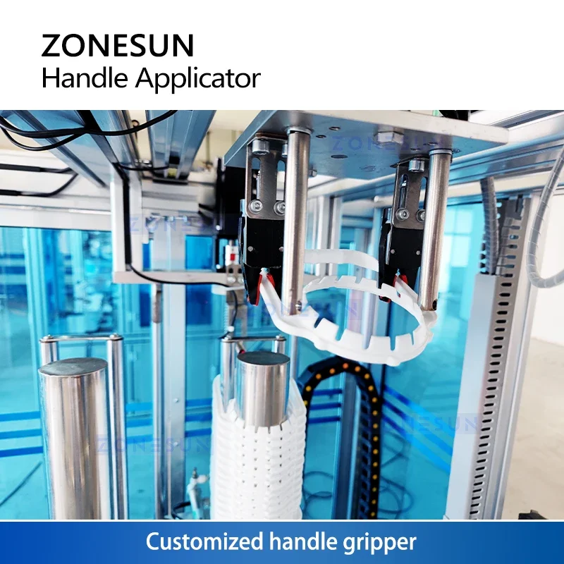 Zonesun ZS-YG18 Plastic Handle Applicator Machine for PET or HDPE Bottles Neck Handle Applicator Handle Insertion Equipment