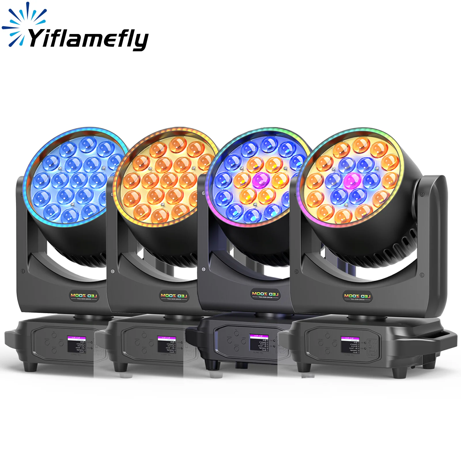 

Yiflamefly 4Pcs 220W Moving Head Lights With Strip 19X8W RGBW LED Beam Wash Zoom Stage Lights DMX DJ Light For Wedding Party Bar