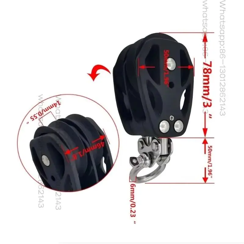 2026   ble Pulley Block with Stainless Steel Shackle, Marine Black Nylon Pulley for Boat Yacht, Heavy Duty Corrosion Resistant