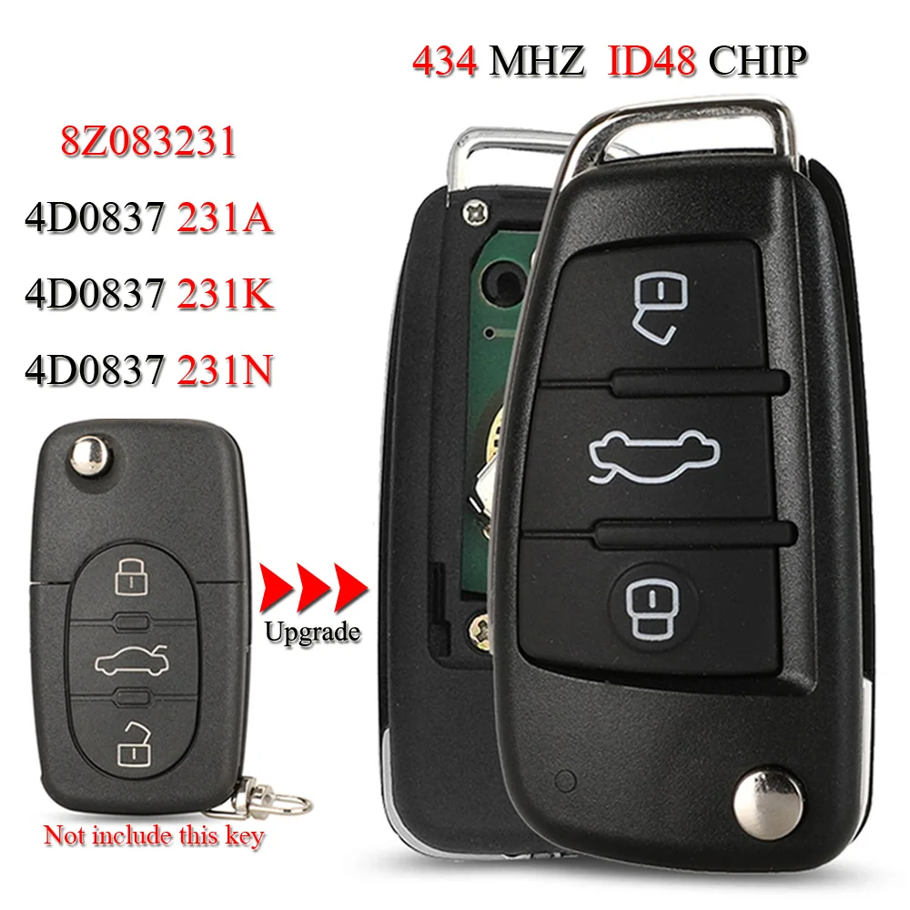 jingyuqin 8Z083231 Remote Smart Car Key For Audi A3 S3 A4 S4 RS4 A6 A8 TT Allroad Quttro 434MHz ID48 Chip 4D0837231N 231A 231K