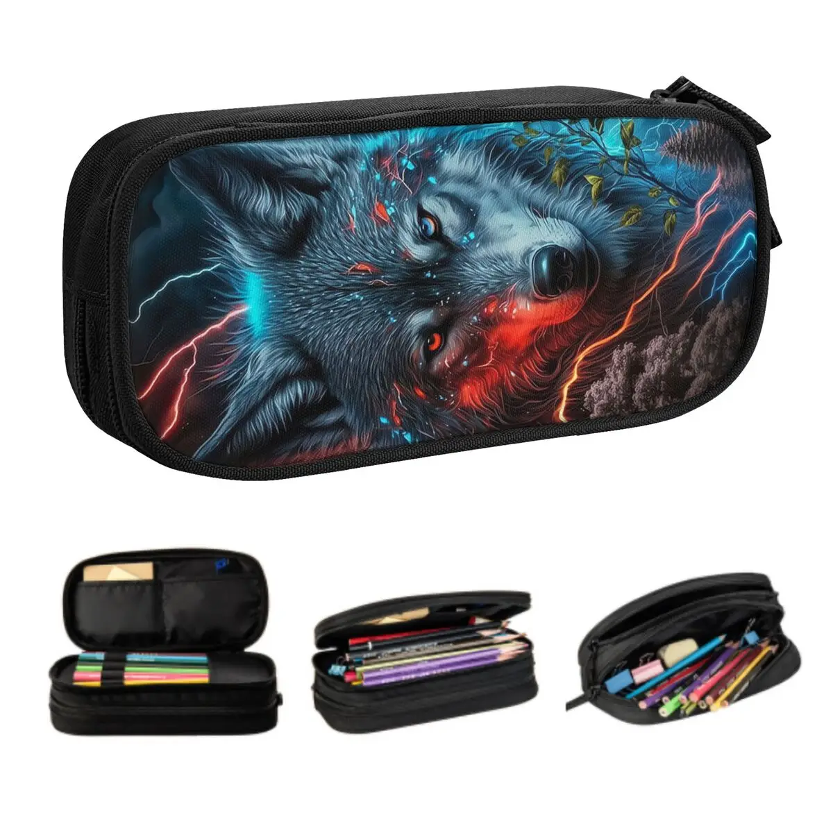 personalizado animal lobo lapis cases para meninos e meninas grande capacidade caneta caixa acessorios escolares 01