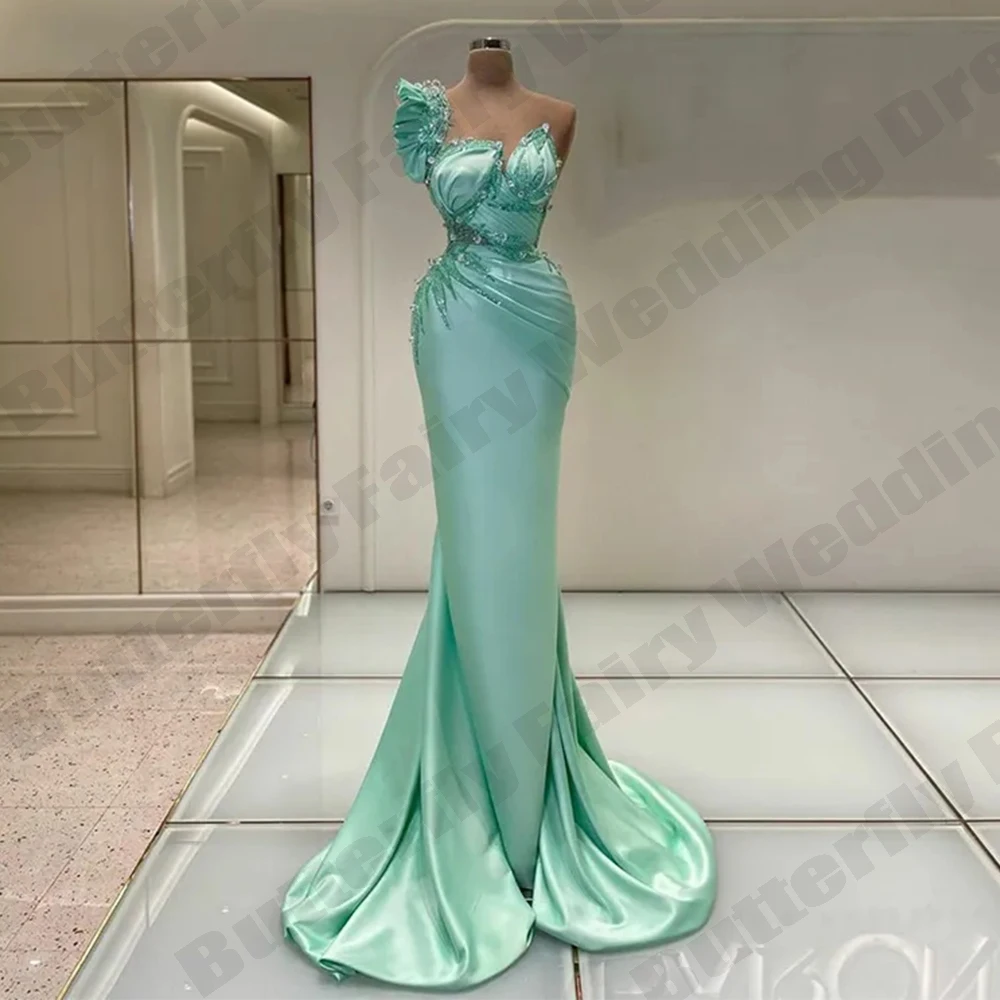 

Fascinating Sexy Backless Mermaid Off Shoulder Fairy Dresses Chic Princess Luxurious Satin Mopping Party Evening Dresses 2023