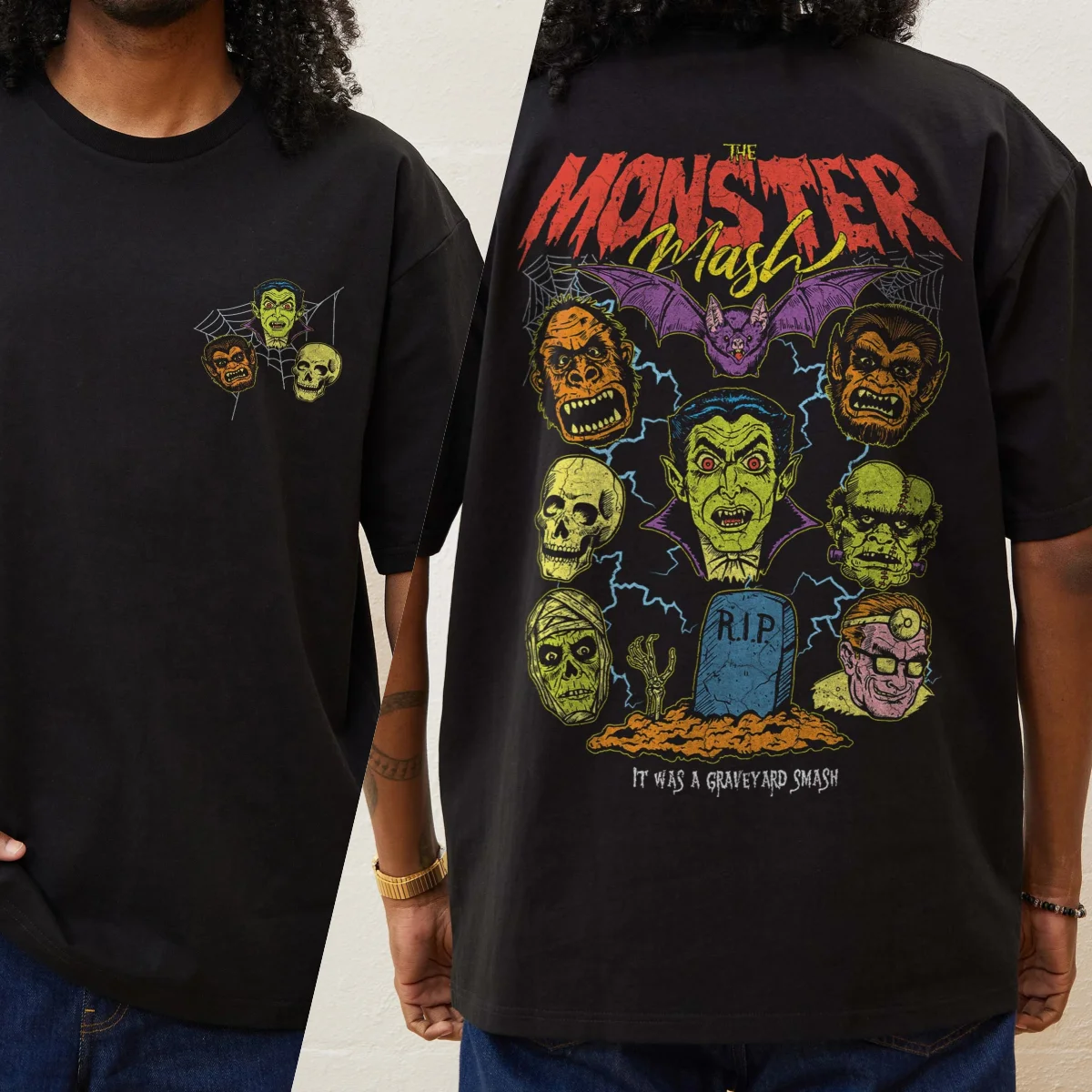 

Хлопковая футболка Spooky с тематическим монстром и рисунком ужасов в стиле ретро для модной повседневной и стильной футболки на Хэллоуин, День всех святых