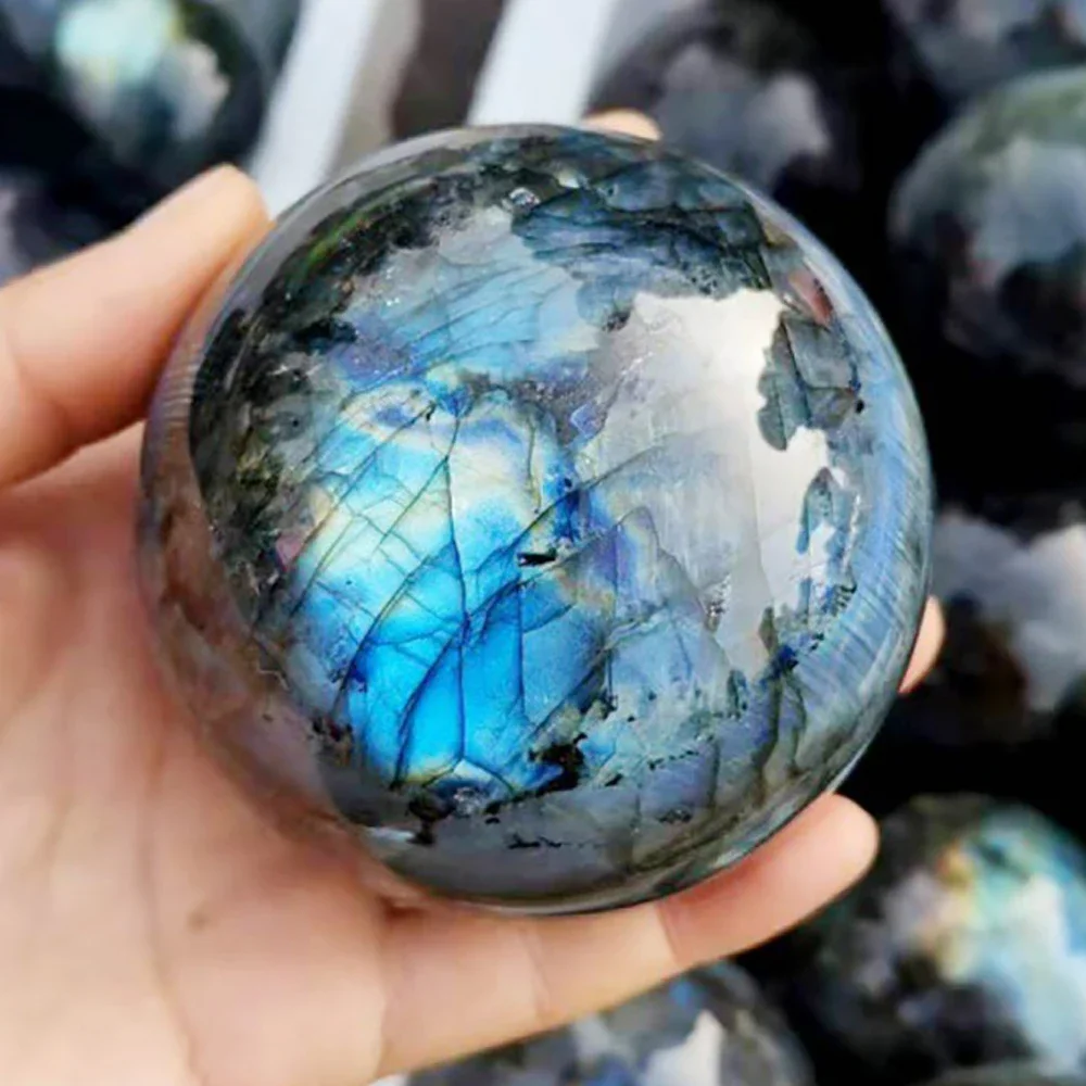 Natural Labradorite Ball Crystal Ball Pull Feldspar Ball Ornaments Blue Elongated Stone Polishing Ornaments Gift Ball 40mm-70mm