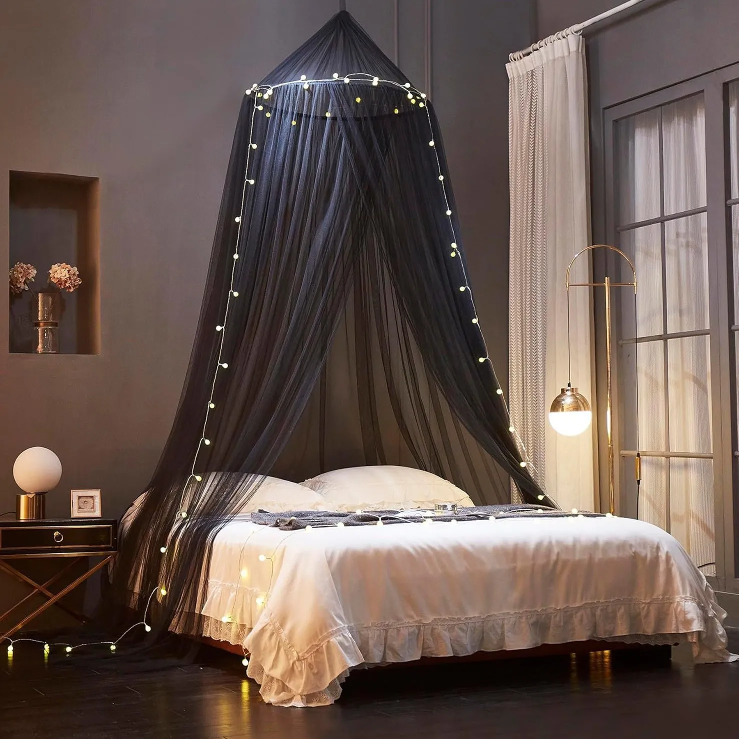 Pop-Up Dome Bed Canopy 1.5-1.8 m – Tool-Free Installation, Ultra-Fine Mesh Mosquito Net, Floor-Standing Top-Fix Design