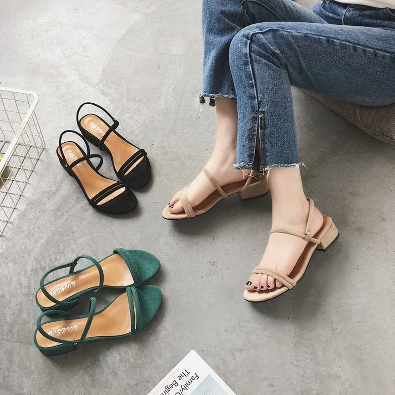 Comemore Heels Summer Blue Casual Pumps Shoes Low Heel Sandal Slippers Women\'s Footwear Mujer 2023 Slides Women Heeled Sandals