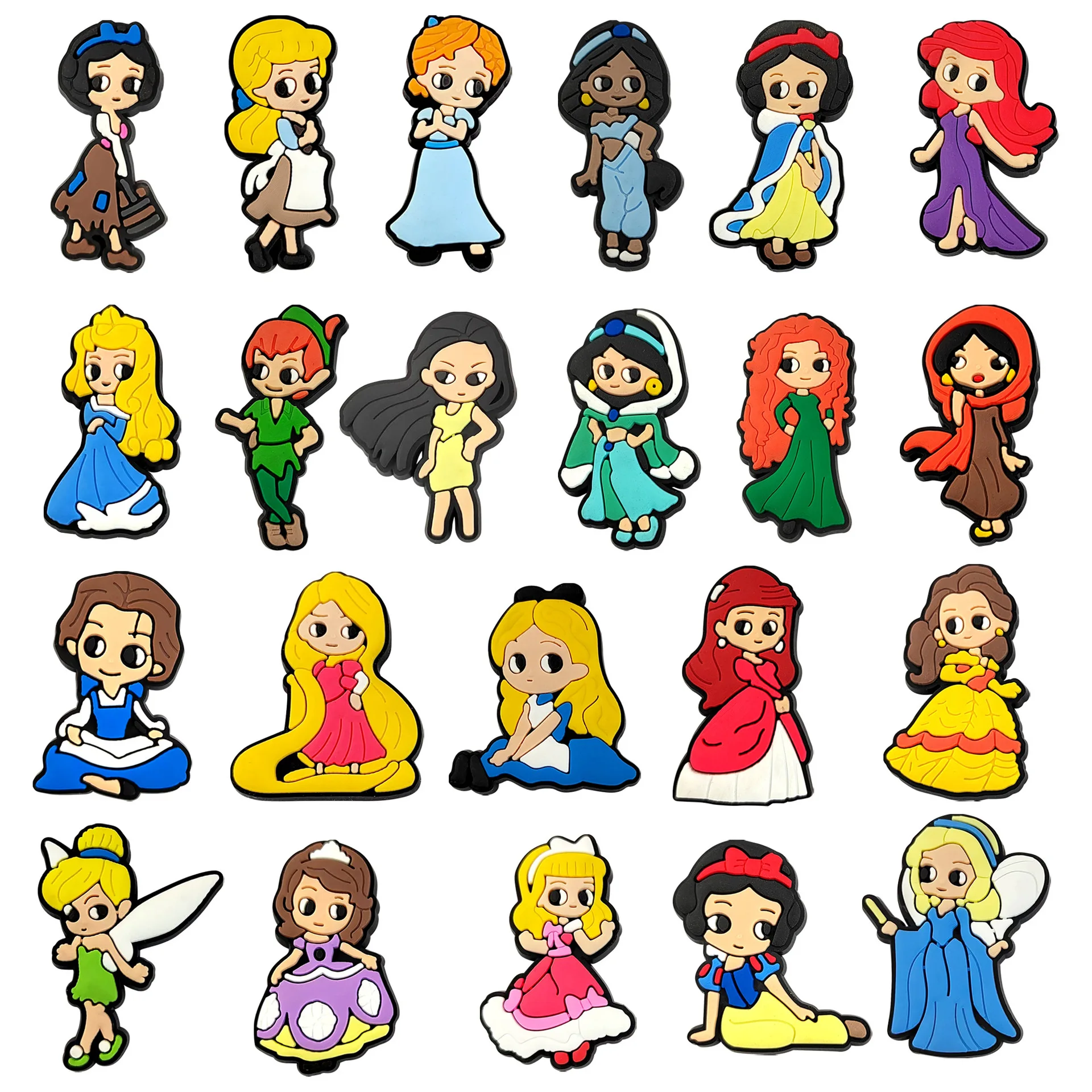22Pcs set Cartoon Princess series PVC Shoe Charms Waterproof Detachable Garden Shoe Decor DIY Accessories croc decoration