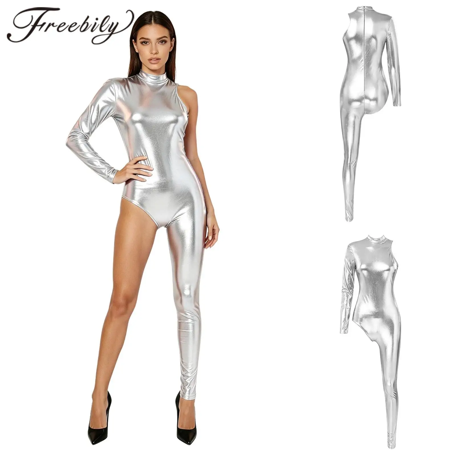 Women Rave Hippie Party Jazz Dance Costumes Dancewear Retro Vintage Jumpsuit Metallic Bodysuit 70s 80s Disco Carnival Clubwear