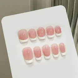 Handmade Short French Press on Nails Ins Simple Nude Pink Fake Nails Tips for Women Girl Wearable Sweet Korean False Nails