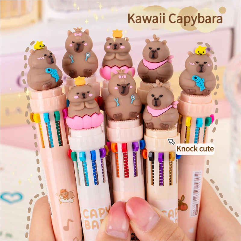 Kawaii Capybara 10-Color قلم حبر جاف لطيف الكرتون قلم حبر جاف اللوازم المكتبية المدرسية طالب القرطاسية الهدايا