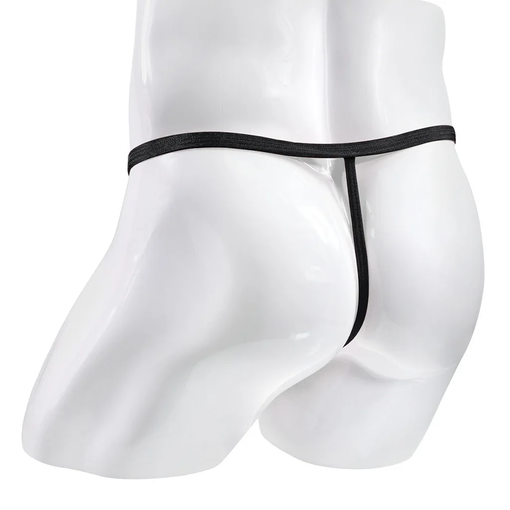 남성용 시스루 레이스 투명 T백 팬티, 섹시한 로우라이즈 U자형 볼록 파우치 G스트링, 시스루 오픈 엉덩이 속옷