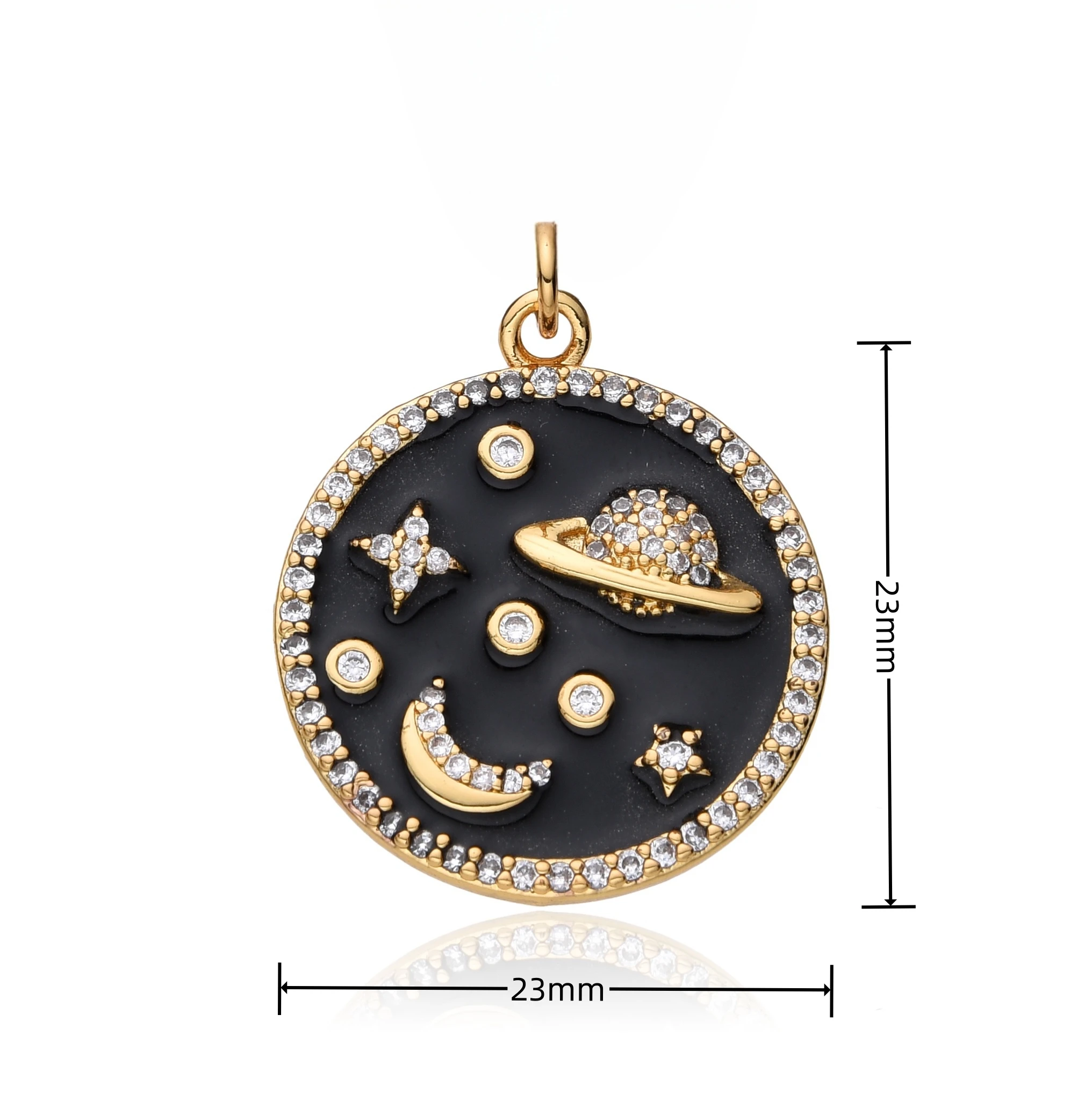 Y2K Gold Color Round Saturn Sun Charms Inlaid Zircon Necklace for Women Choker Chain Pendant for Jewelry Making Diy Accessories