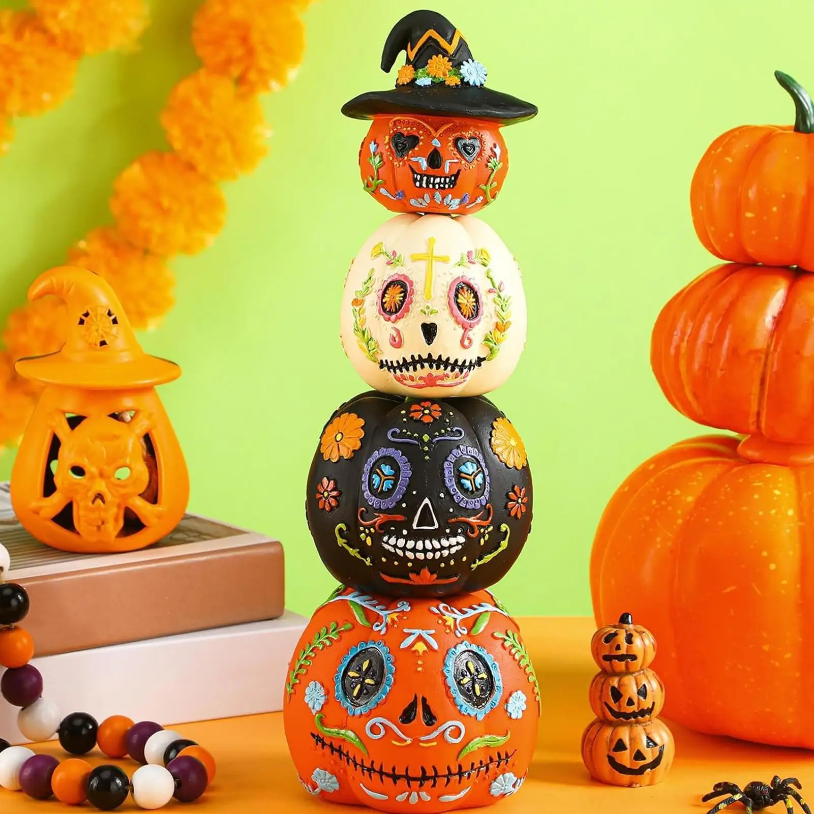 

Декор в виде тыквы, тыква из смолы на Хэллоуин, 4 шт., магнитный орнамент, штабелируемая статуя для дома, прихожей, праздничного стола, вечерние, спальни