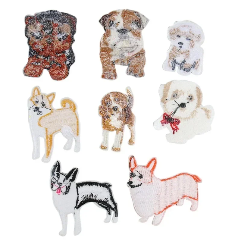 Cute shar pei Dog Little  Cloth Embroidery Patch Husky Pet Animal Ironing Edge Clothing Accessories Adhesive Backing Sticker