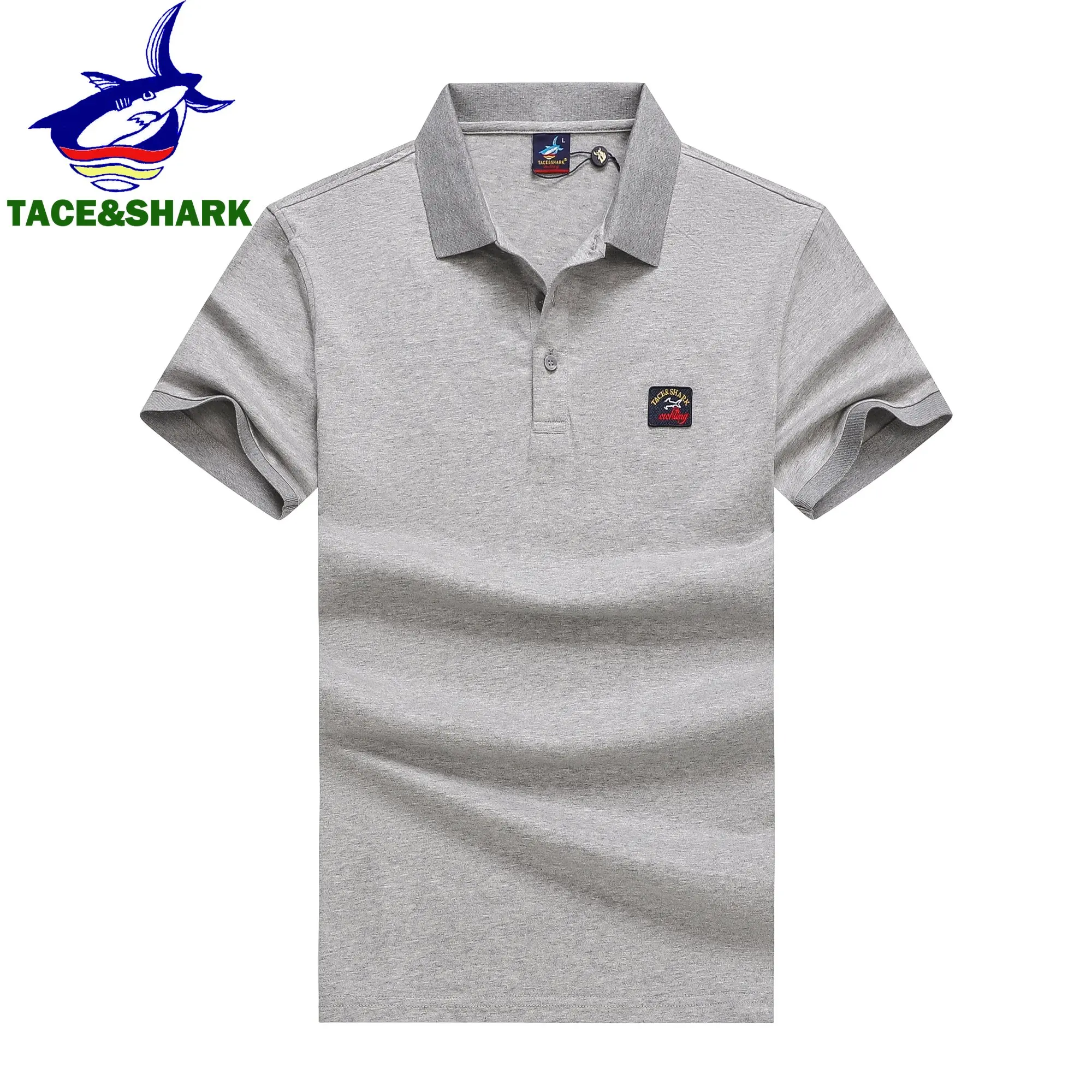 TACE&SHARK Casual Shark Embroidery Short Sleeve Polo Shirts Fashion Brands Solid Color Camisa Polo Homme White Men Clothing