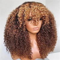 26Inch Soft Ombre Blonde 180 Density Kinky Curly Machine Wig With Bangs For Women High Temperature Cosplay Glueless Daily