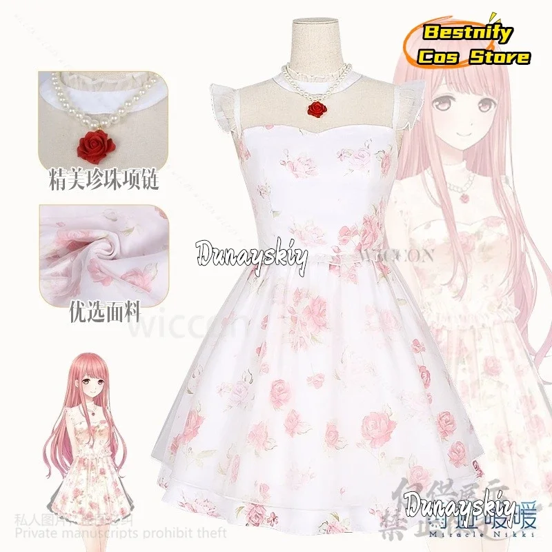 CosplayGame Nikki Cosplay Anime Floral Print Mini Dress Sexy Lace Patchwork Suspender Tie Pink Lolita Jirai Kei Girls Wigs плать