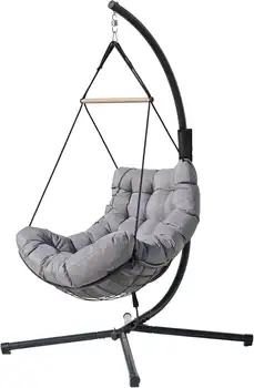 Silla colgante tipo huevo con soporte para exteriores, columpio interior, hamaca con cojín grueso extraíble y lavable, 350 libras, resistente 8 best sales Columpio de interior - №8