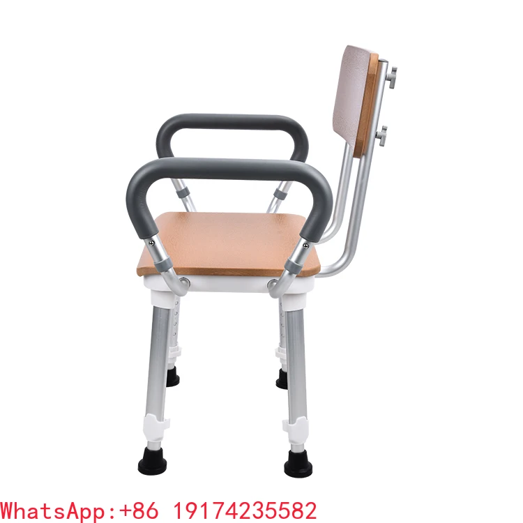 

ForAdjustable Height Wooden Bathroom Safety Equipment Double-Tier Waterproof Shower Chair With Backrests For Elderly