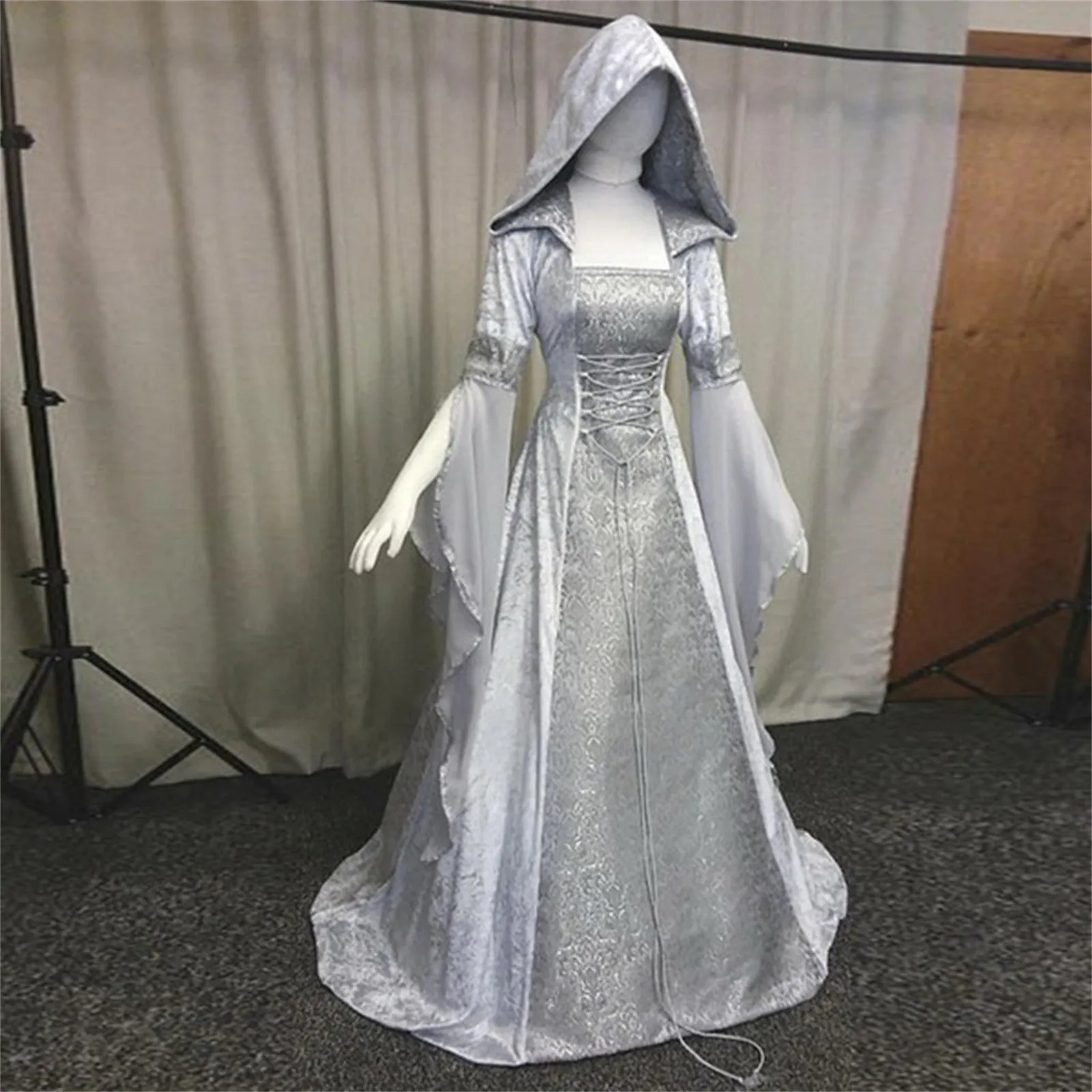 

Women's Fashion Long Sleeve Hooded Gothic Cosplay Dress Victorian Medieval Masquerade Party Dress Up Robe