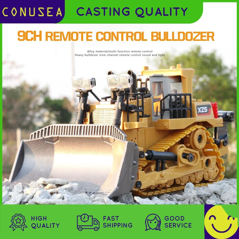 Rc Truck Bulldozer 1/24 2.4G Remote Control Car Excavator Alloy Bucket 9 Channel Crawler Engineering Vehicle Toy for Boy Kid