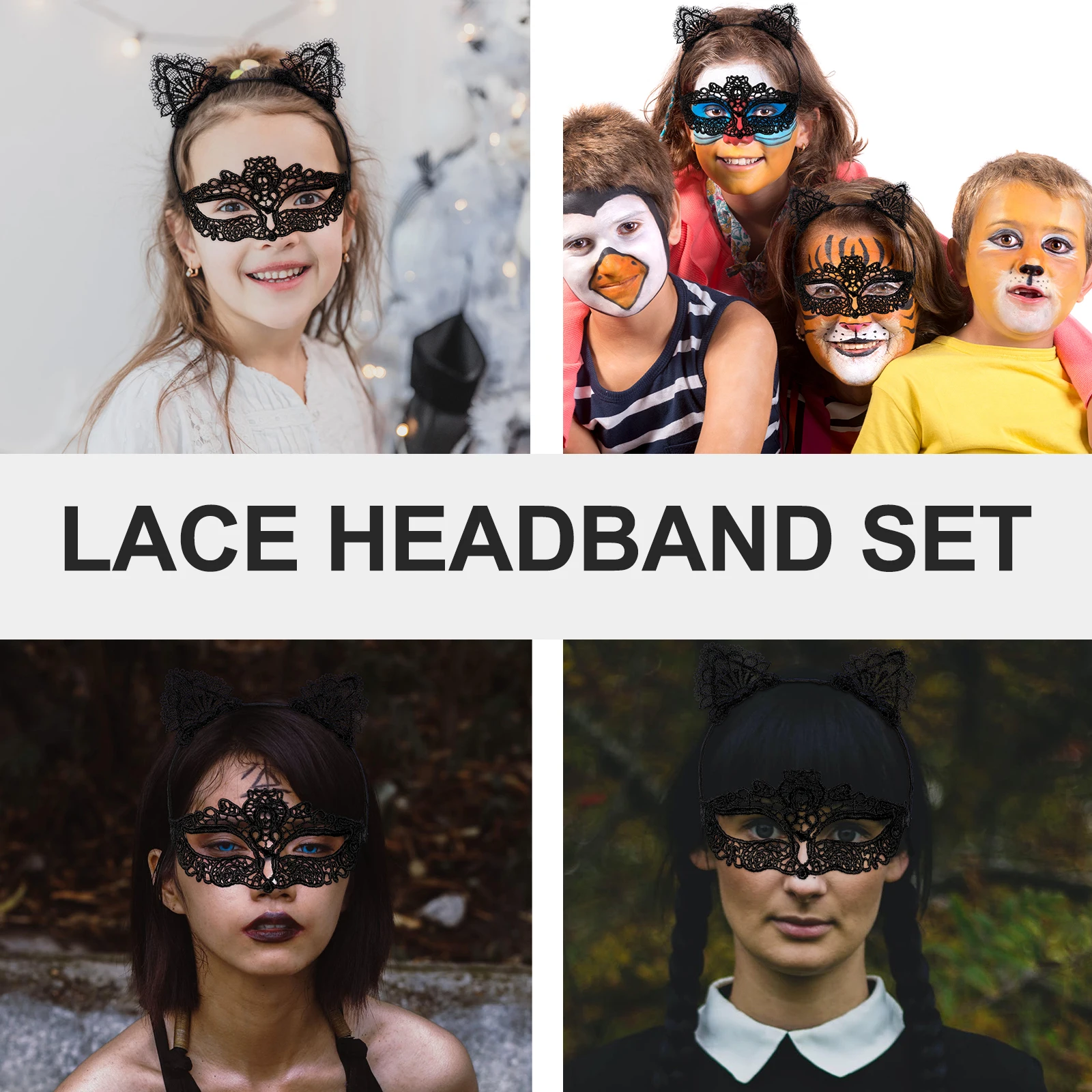 

1Set Lace Hairband Set Animal Ear Design for Festival Party Costume Carnival Adult Wear Unique Headdress Prop Decor