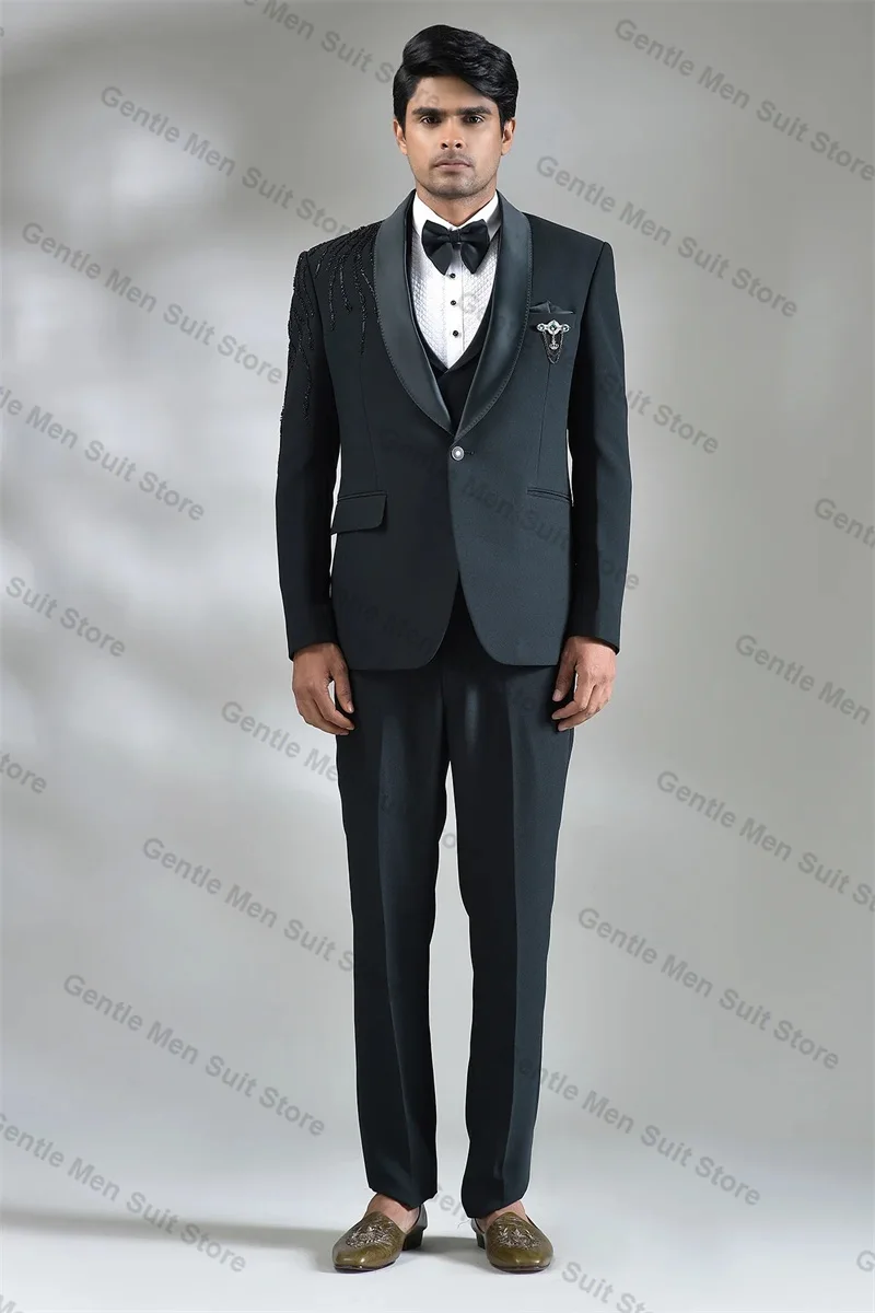 

Crystals Men Suits Set 2 Piece Blazer+Pants Luxury Red Carpet Custom Made Jacket Prom Groom Wedding Tuxedo Coat Trousers