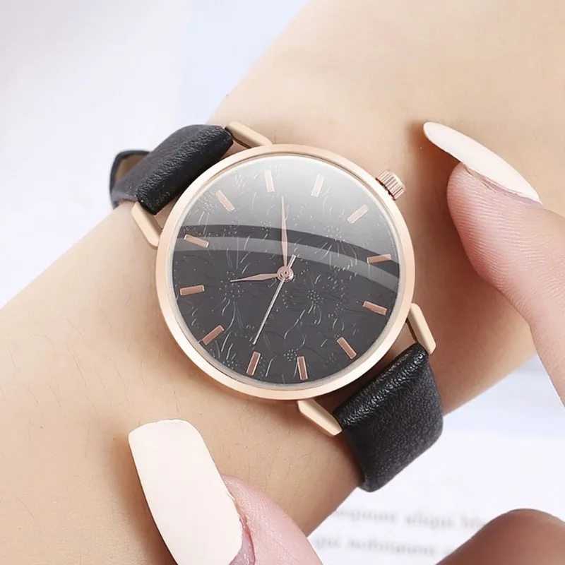 Student Watch Fashion Creative Embossed Flowers Quartz Wrist Watch Luxury Female Stainless Steel Watch Relogio Feminino