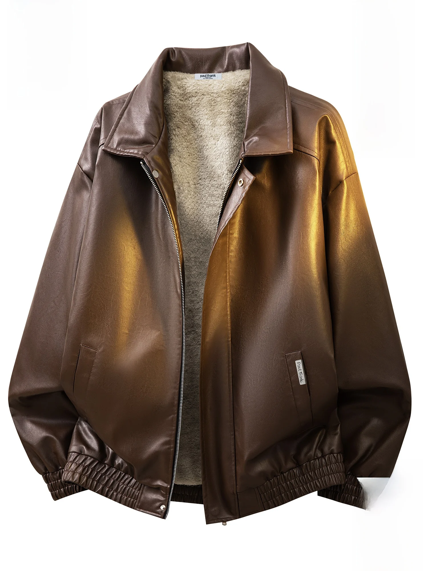 

PaulFrank Loose Fit Fce Lined Thiened Collar Men's Jaet Winter Casual Outerwear Youth Faion Windproof PU Material