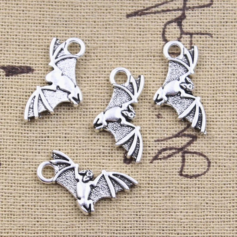 15pcs Charms Flying Bat Halloween 22x12mm Antique Silver Color Pendants Making DIY Handmade Tibetan Finding Jewelry