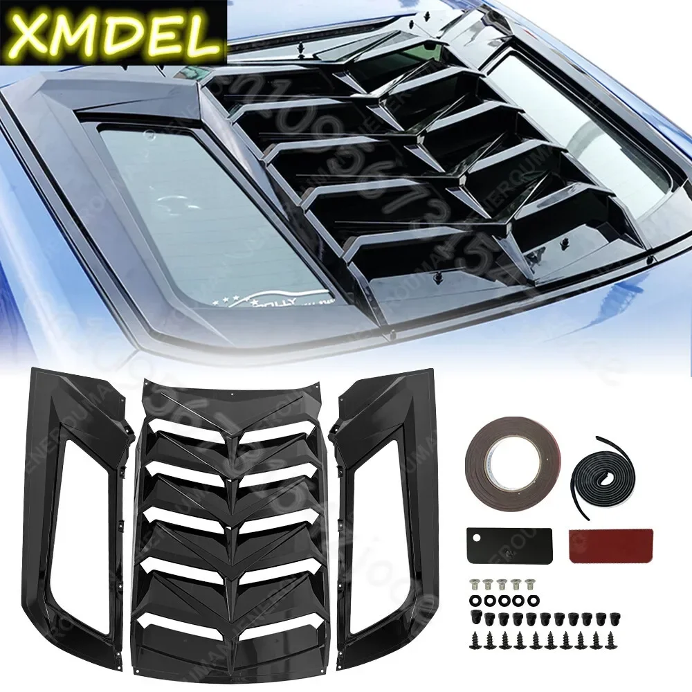 Para Ford Mustang 2015-2023, Persiana Trasera para Ventana, Parasol, Rejilla de Ventilación, Accesorios para Auto, Nuevo Estilo, Negro Brillante + Fibra de Carbono Sintética