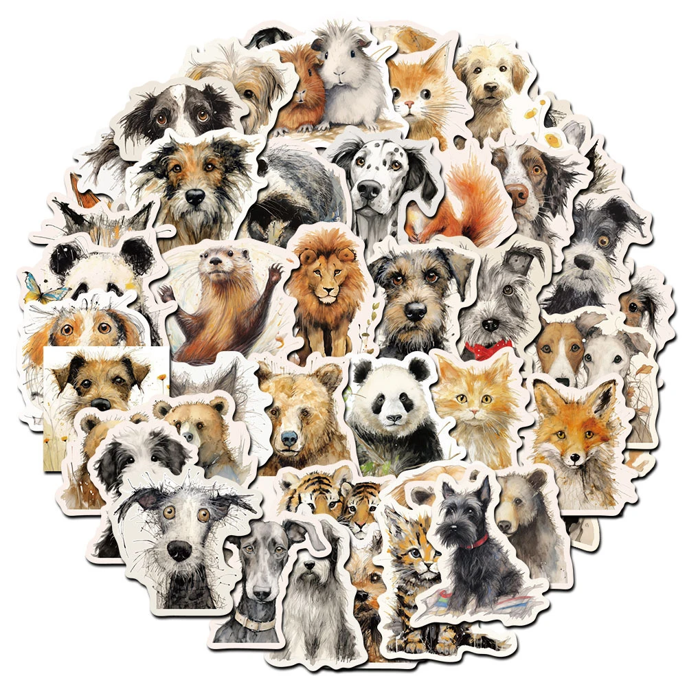 10/30/50pcs Cute Hand-Drawn Hairy Animals Stickers Kawaii Cartoon Cat Dog Panda Sticker Laptop Phone Luggage Creative Decals Toy