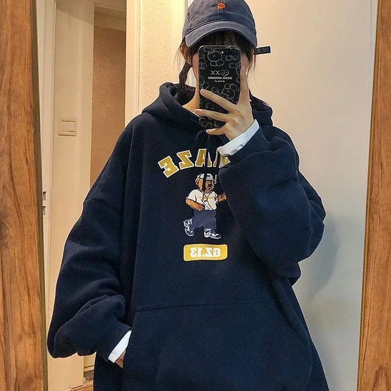 Women Winter Spring Tops Casual Loose Vintage Sweat Shirt Female Sweatshirts Ladie Fashion Warmth Clothing Long Sleeve with Hood