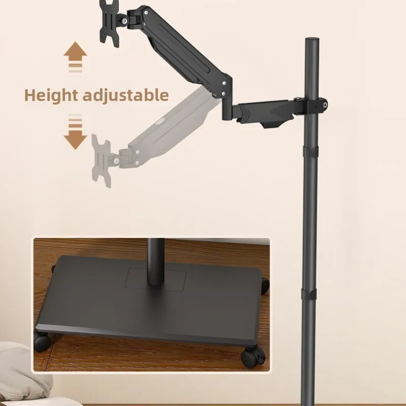 Floor Monitor Stand Pneumatic Lift SPCC Steel 17-32" 360° Rotation 10KG Load Sturdy Mobile Workstation with Keyboard Tray
