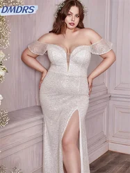 Vestido De Novia largo hasta el suelo con lentejuelas brillantes, Sexy, hombros descubiertos, clásico, abertura lateral, 2024