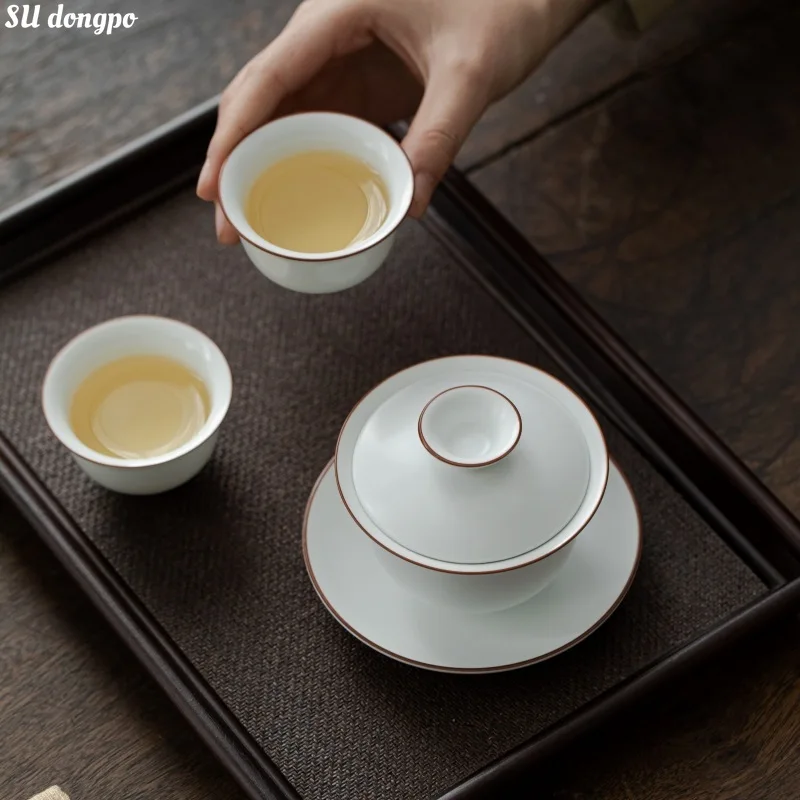 

Matte Finish Fat White Gaiwan / Fair Cup /tea Strainer / Small Cups Ceramic Teacup Chinese Kungfu Water Chestnut Cover Bowl