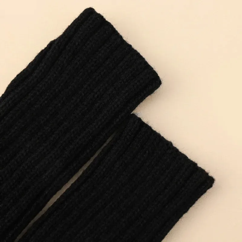 Autumn Winter Fashion Warm Fingerless Solid Color Ribbed Knitted Short Gloves Arm Warmers Versatile Fingerless Gloves