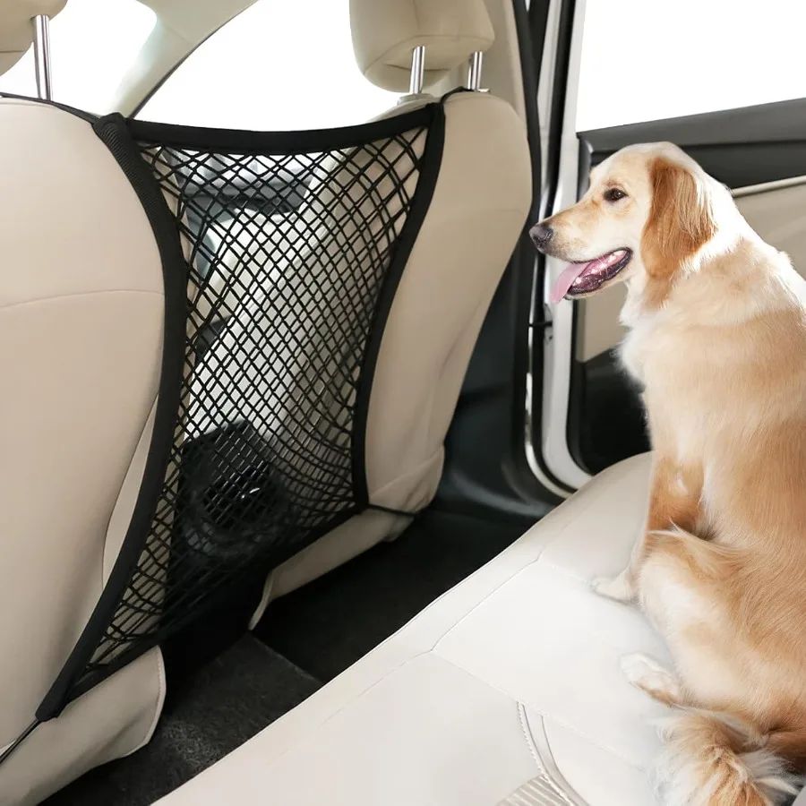 Dog Car Net Barrier for SUVs with Metal Hooks and Stretchable Mesh Design Car Divider and Storage Bag Included Ideal for Safe T