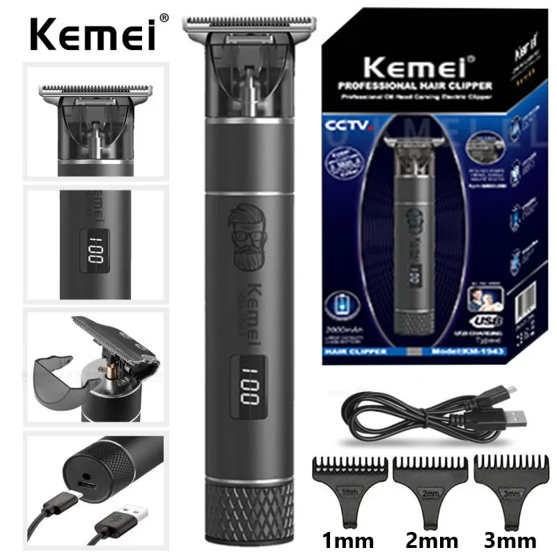 kemei 1943 Pro LCD display professional hair trimmer for men electric beard hair clipper barber cordless haircut machine