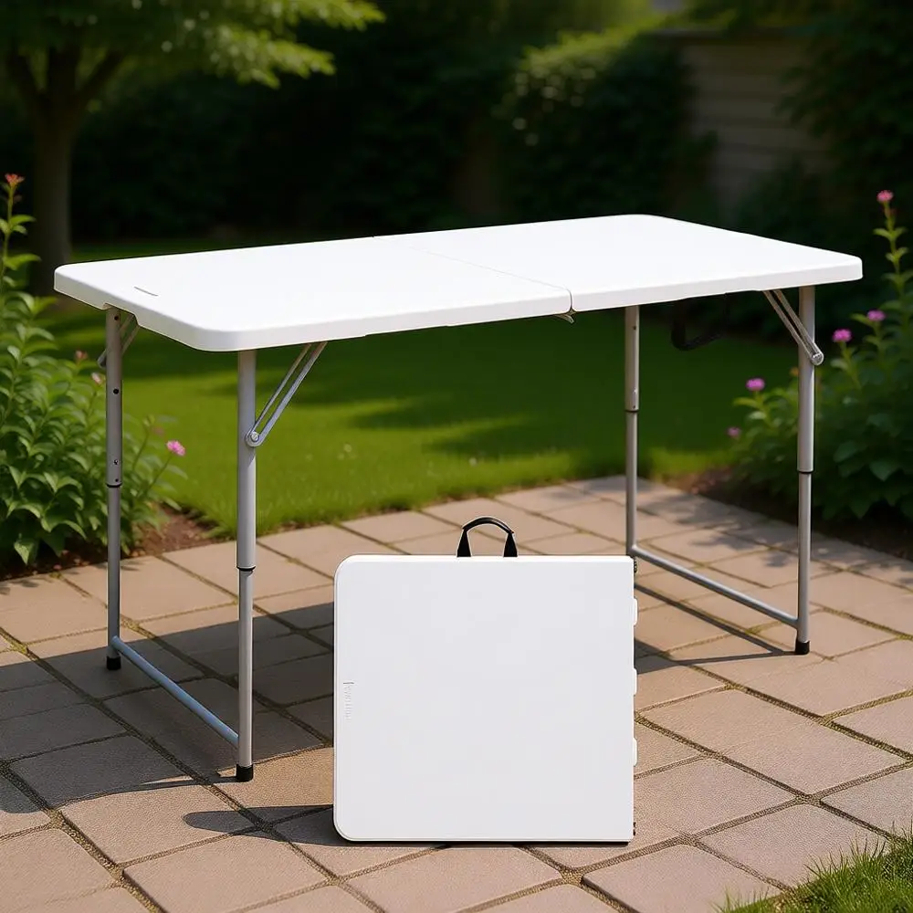 

Портативный складной пластиковый стол повышенной прочности с регулируемой высотой, подходит для использования в помещении и на улице, белый