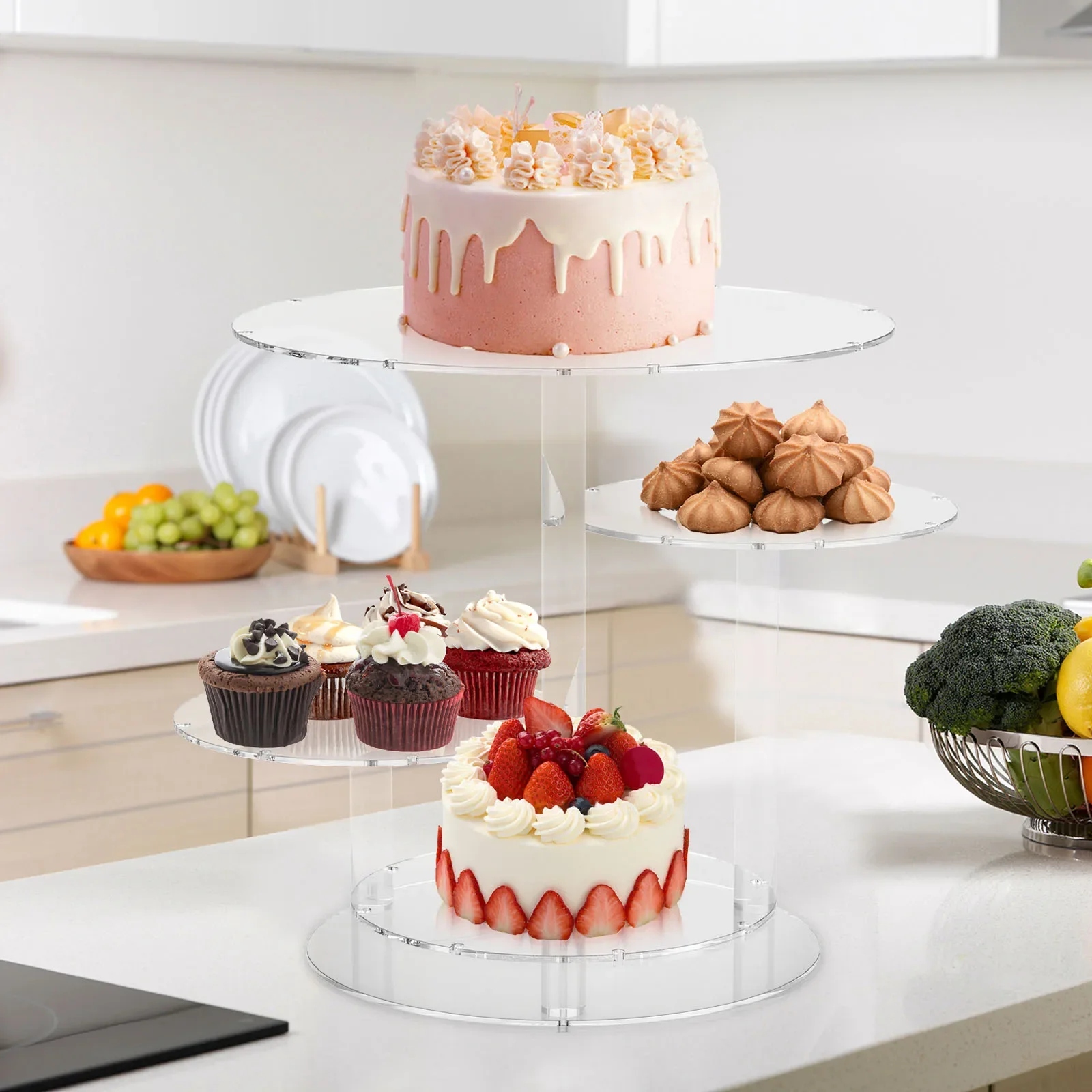 4 Tier Acrylic Cake Stand Dessert Cupcake Tray Glow Showcase Holder Birthday Party Decoration Large-Capacity Display Safe