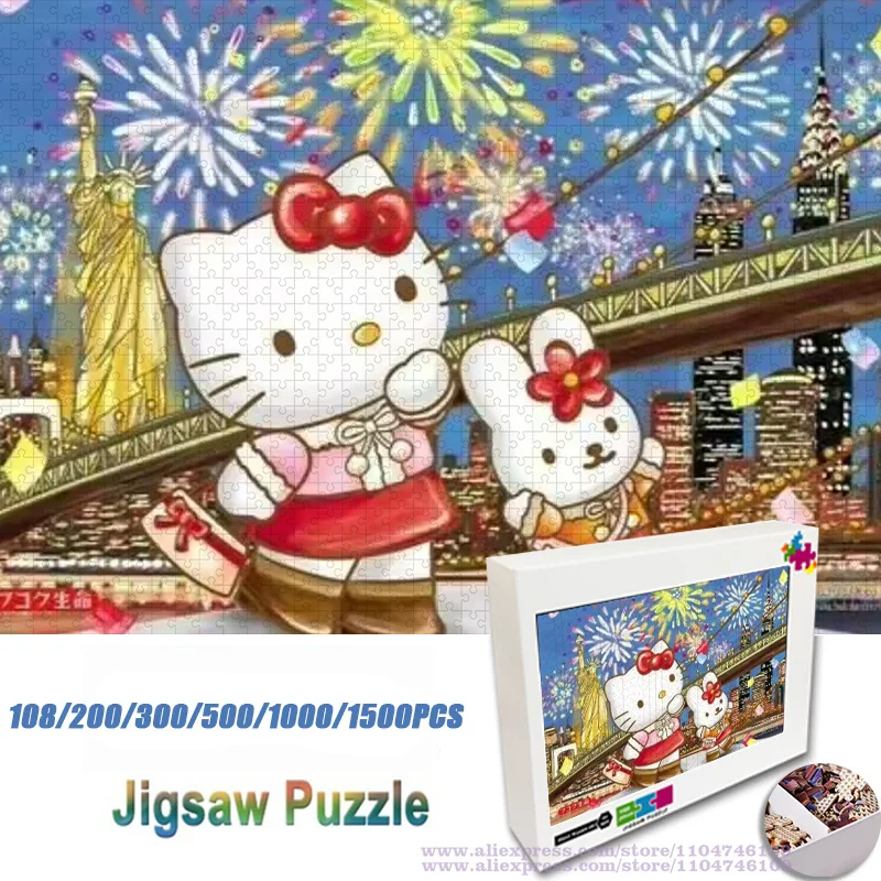 

Sanrio Hello Kitty головоломка мультфильм для родителей и детей Diy игрушки-головоломки 108/200/300/500/1000/1500 шт. интеллектуальные головоломки с коробкой