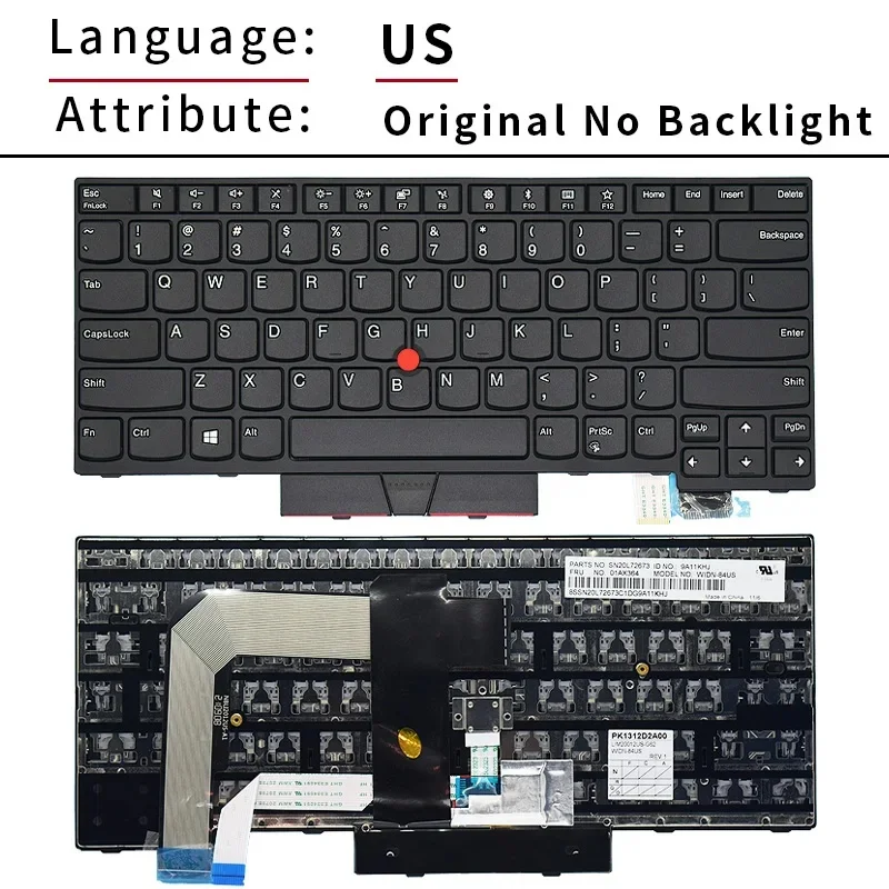 Replacement Backlit Laptop Keyboard for Lenovo ThinkPad T470 T480 A475 A485 P/N 01AX569 01AX487 01AX528 01HX419 US RU SP Layout view 5