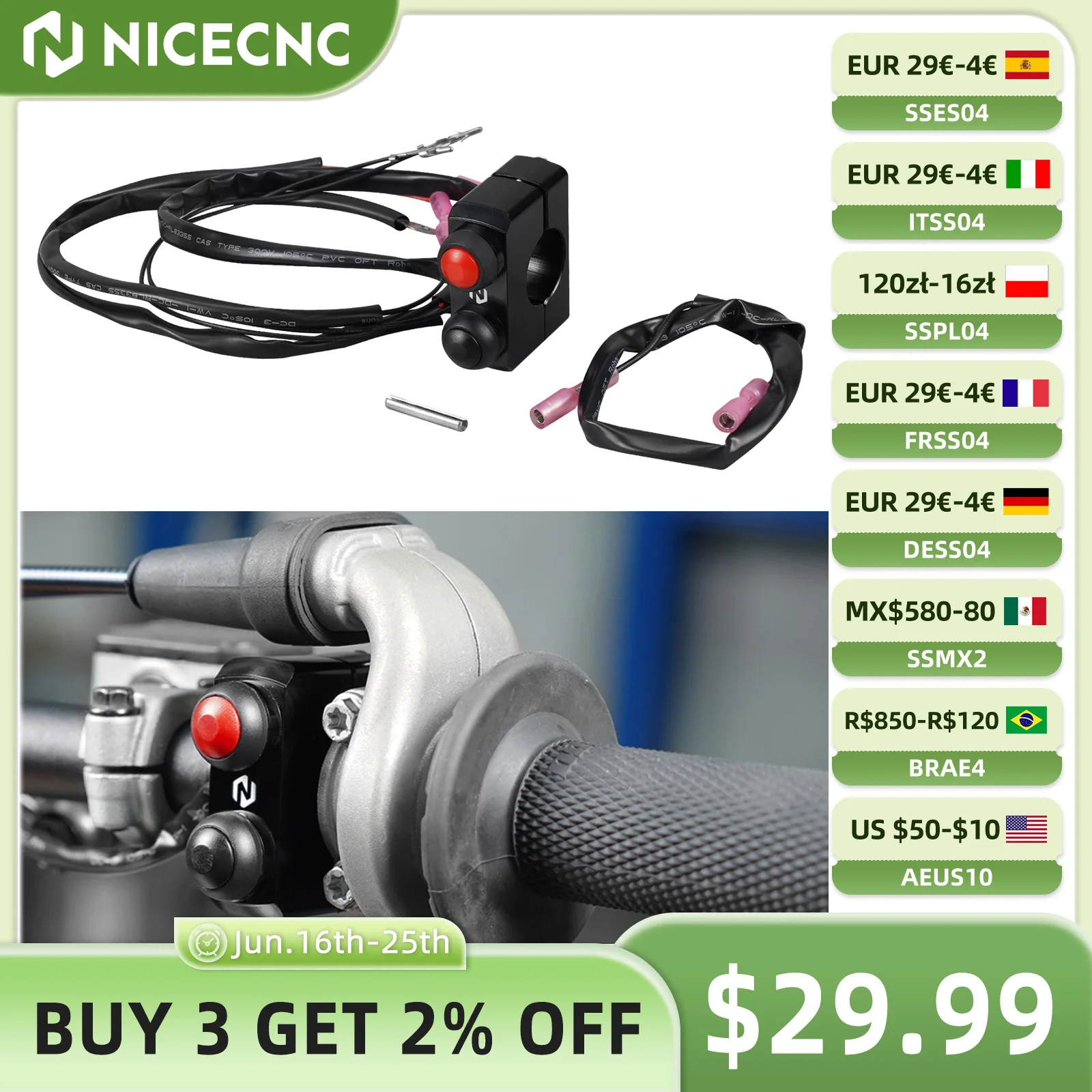 

Кнопка переключения для Husqvarna TE 300 Stop Start Kill, FE 250 FE 350 FE 450 FE 501 2014-2023 TC 250 TX 300 FC FX 350 450 2014-2022