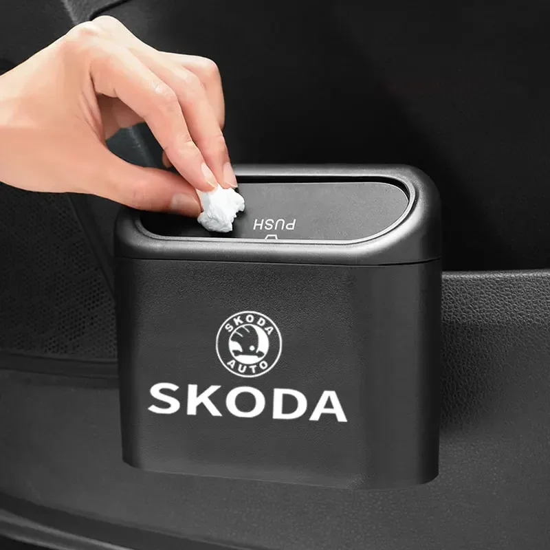 1pcs New Car Trash Can Car Garbage Bin Auto Interior Accessories For Skoda Octavia Rapid Kodiaq Karoq Superb Fabia Kamiq VisionS