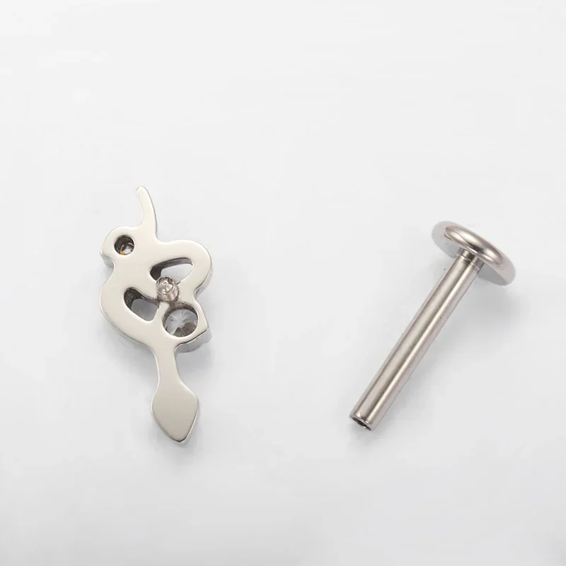 ZOOR F136 التيتانيوم أنودة ثعبان مختبر ثقب Labret مع زركون الأذن اللولب شقة الزنمة القرط الأنف الدائري الشفاه ثقب #5