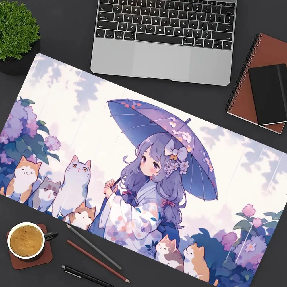 الأرجواني أنيمي ماوس الوسادة فتاة كبيرة الكمبيوتر مكتب ألعاب الجدول حصيرة XXL المطاط المضادة للانزلاق مخيط حافة لوحة المفاتيح الحصير منصات مكتب طويلة #2