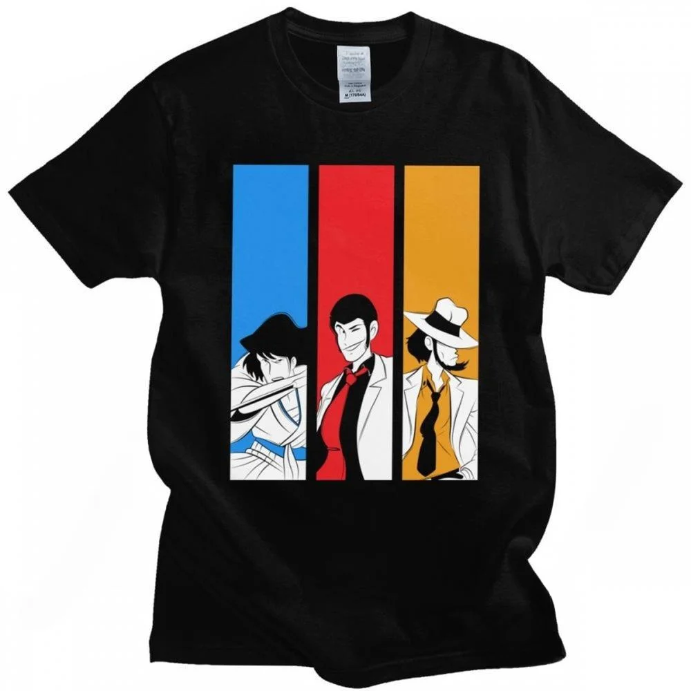 Lupin The Third Arsene Lupin Men Tshirt Cotton Manga Daisuke Jigen T Shirt Fujiko Mine Tee Soft Fabric Printed T-Shirt Clothes