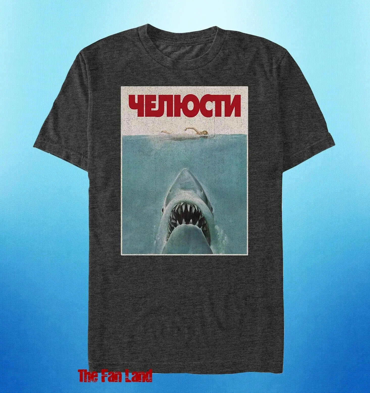 New Jaws Russian Poster 1975 Mens Vintage Throwback T-Shirt